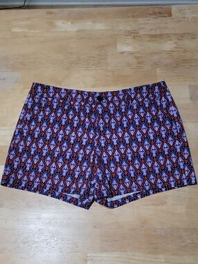 Geometric Ikat Print Casual Shorts - Blue and Red